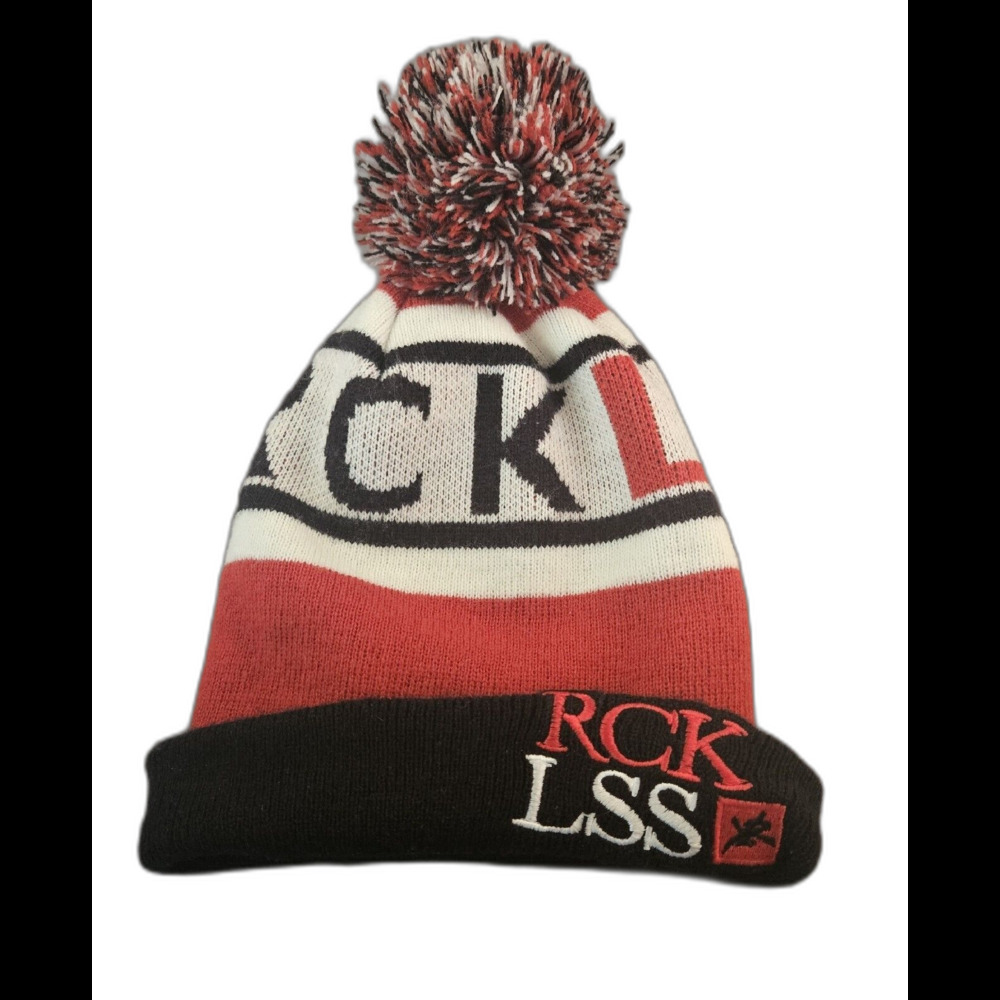 Young and Reckless Beanie Hat Black Red And White With Pom Pom